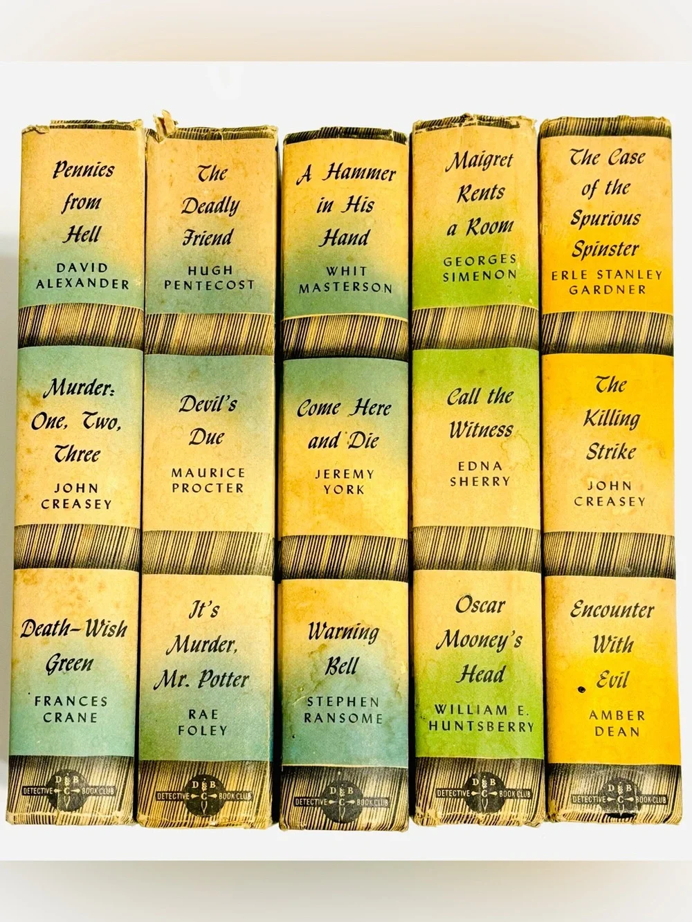 Lot 5 Vintage Yellow Green Decorative Book Stack Mid Century Shelf Decor